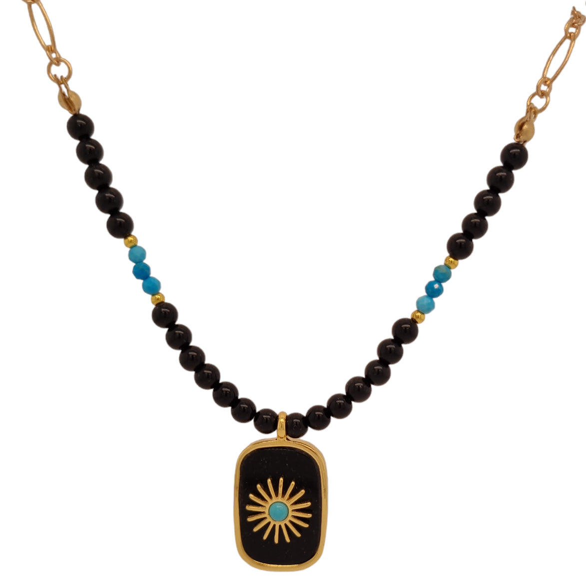 Blaze Onyx and Turquoise Pendant Necklace