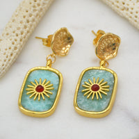 Blaze Amazonite and Red agate Pendant Earrings