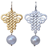 French Ribbon Fresh Water Pearl Earrings Silver or Gold