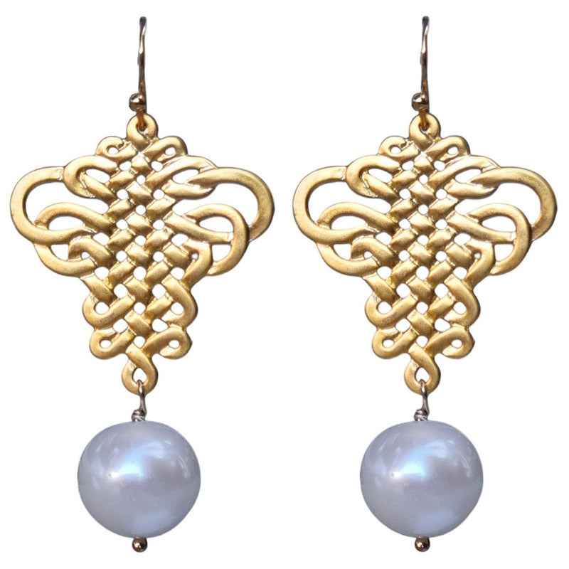 French Ribbon Fresh Water Pearl Earrings Silver or Gold