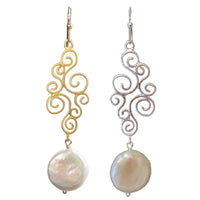 Babe Fresh Water Pearl scroll Earrings Silver or Gold