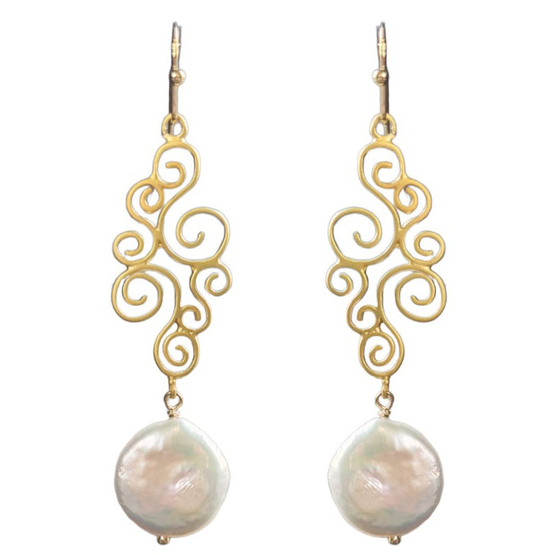 Babe Fresh Water Pearl scroll Earrings Silver or Gold