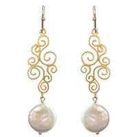 Babe Fresh Water Pearl scroll Earrings Silver or Gold