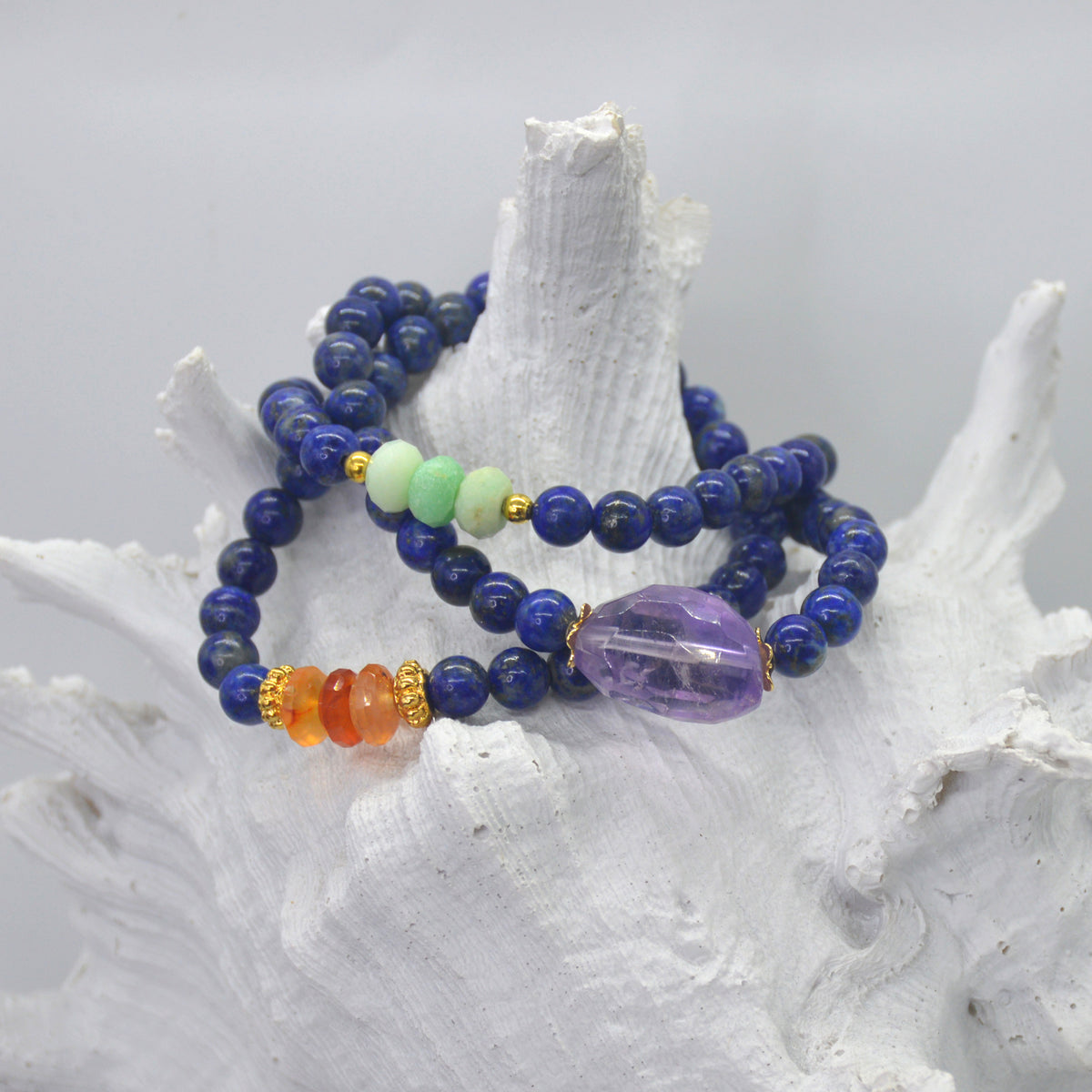 Deva Lapis Lazuli Bracelets Carnelian, Amethyst & Chrysophase