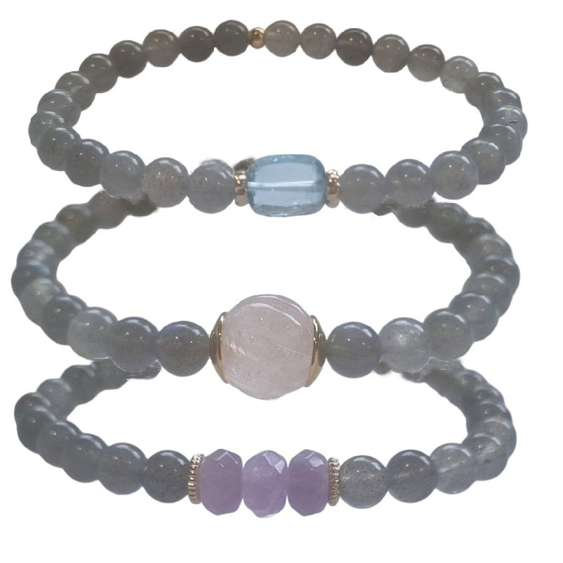 Deva Labradorite Bracelets Blue Topaz, Rose Quartz or Amethyst