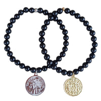 Amara Stretchy Onyx Coin Bracelets Gold or silver