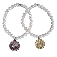 Amara Stretchy Freshwater Pearl Coin Bracelets Gold or Silver