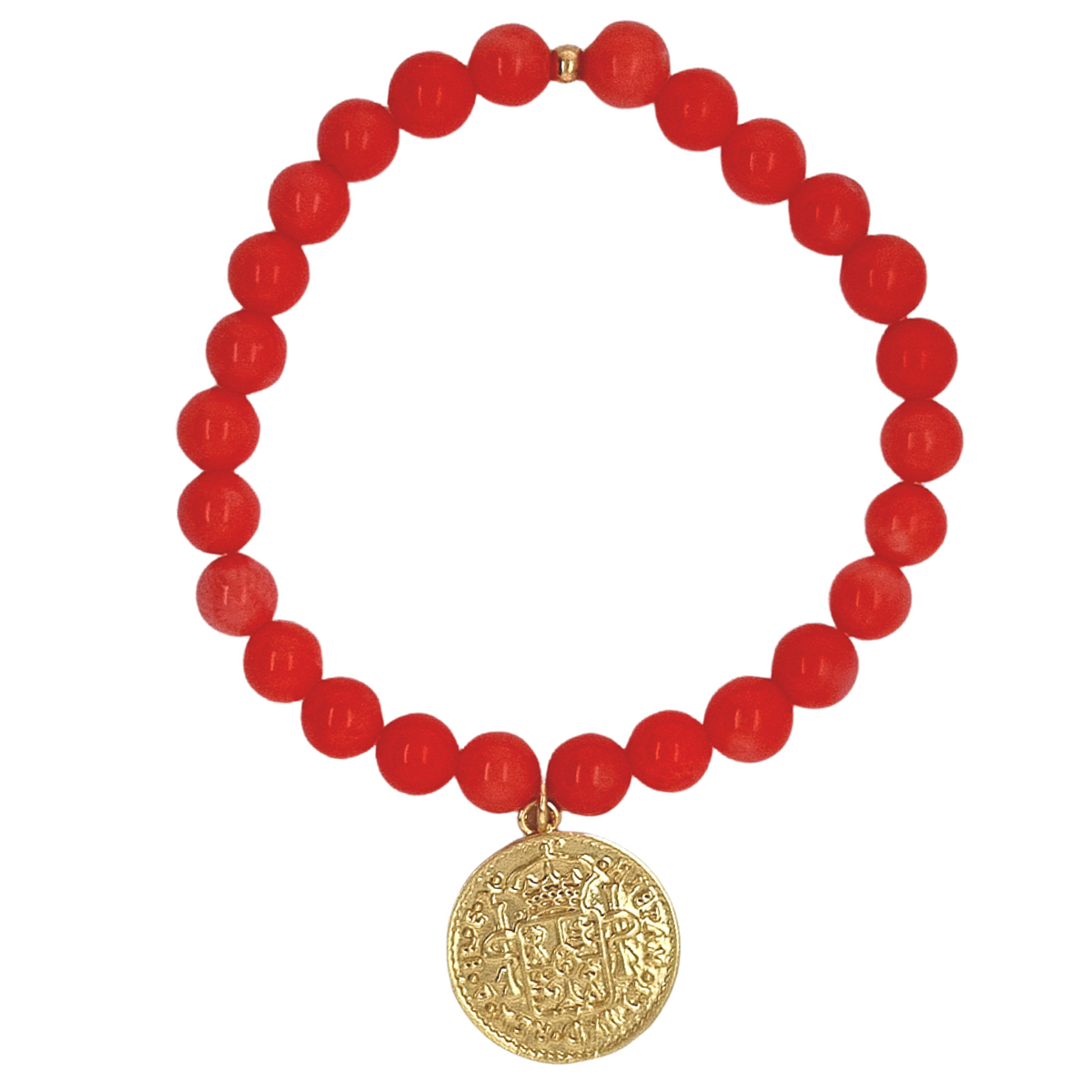 Amara Stretchy Red Coral Coin Bracelets Gold or Silver