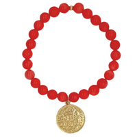 Amara Stretchy Red Coral Coin Bracelets Gold or Silver