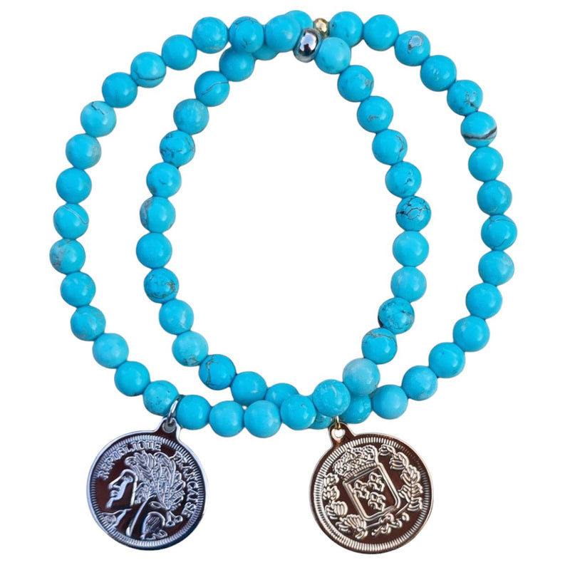 Amara Stretchy Turquoise Coin Bracelets Gold or Silver