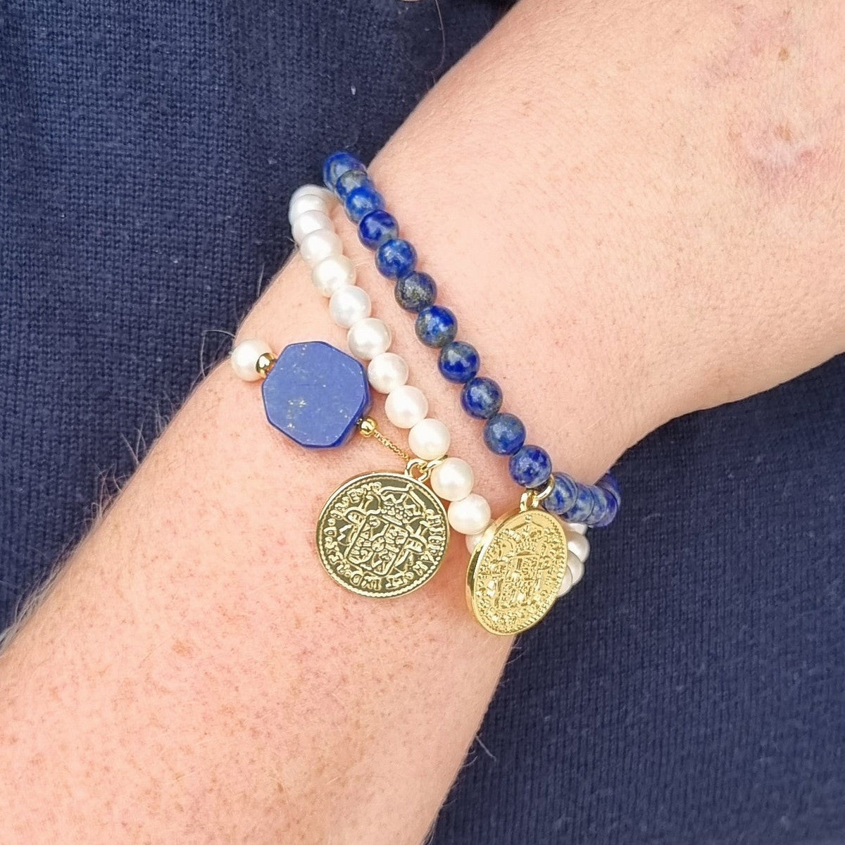 Amara Stretchy Gemstone Coin Bracelets