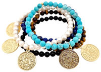 Amara Stretchy Tiger Eye Coin Bracelets Gold or Silver