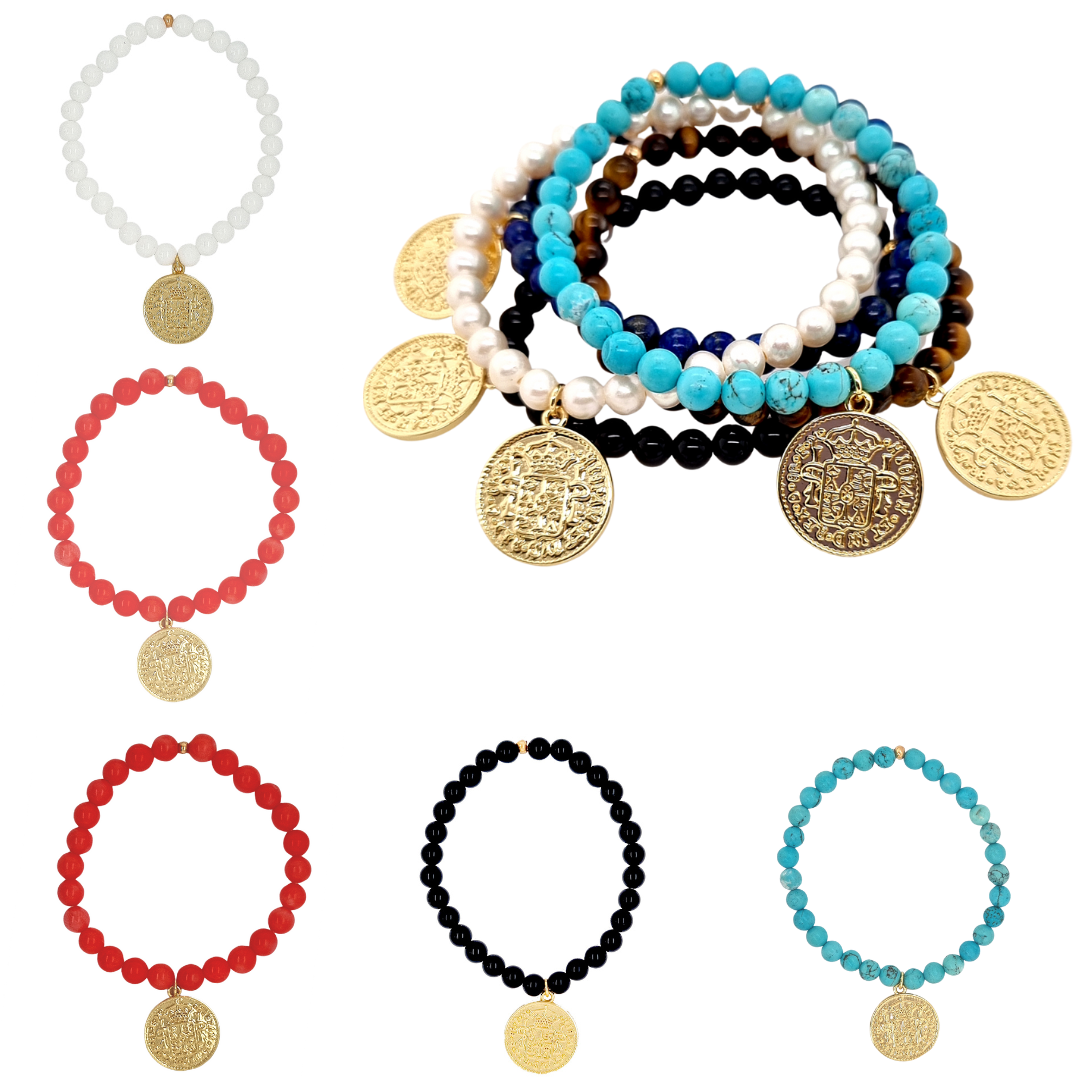 Amara Stretchy Onyx Coin Bracelets Gold or silver