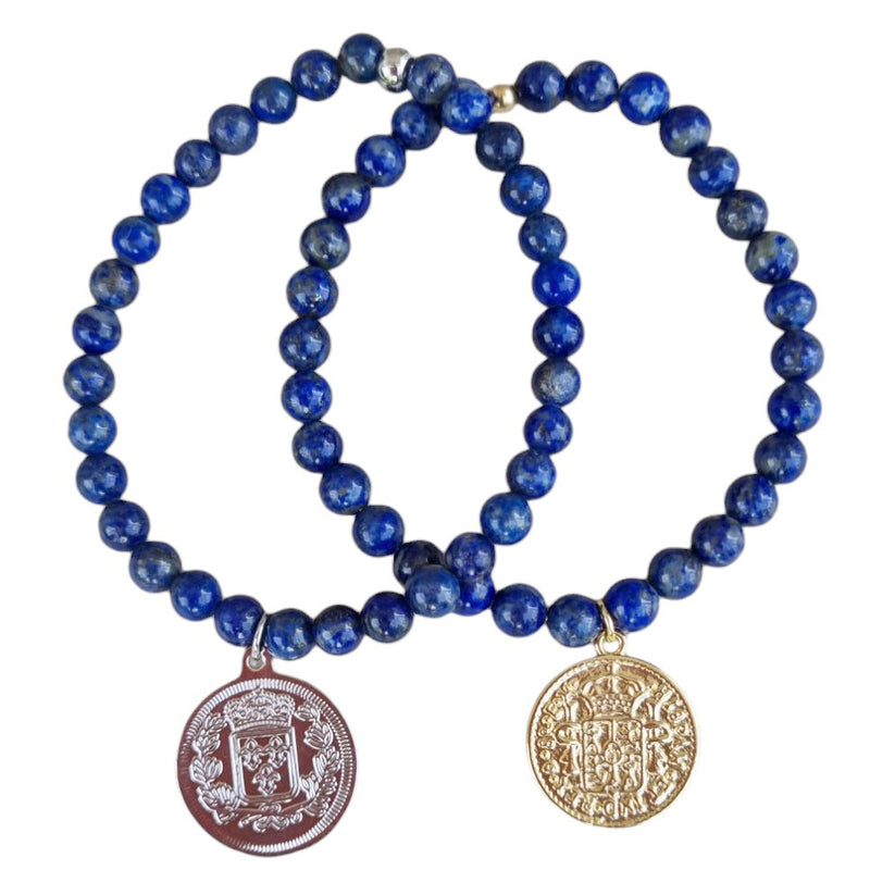 Amara Stretchy Lapis Lazuli Coin Bracelets Gold or Silver