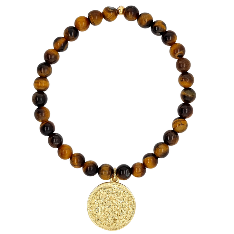 Amara Stretchy Tiger Eye Coin Bracelets Gold or Silver