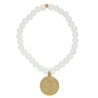 Amara Stretchy White Quartz Coin Bracelets Gold or Silver