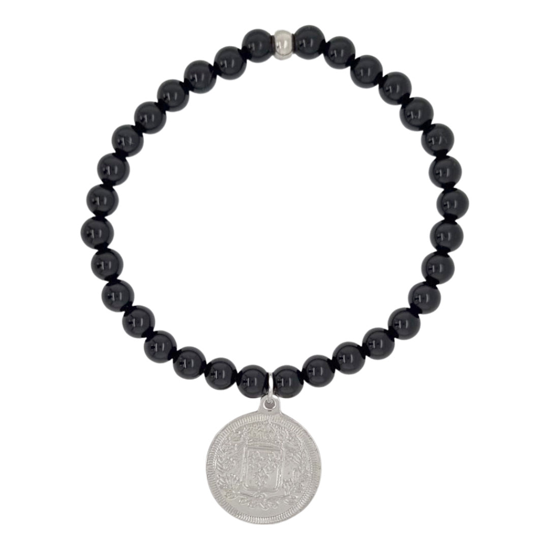 Amara Stretchy Onyx Coin Bracelets Gold or silver