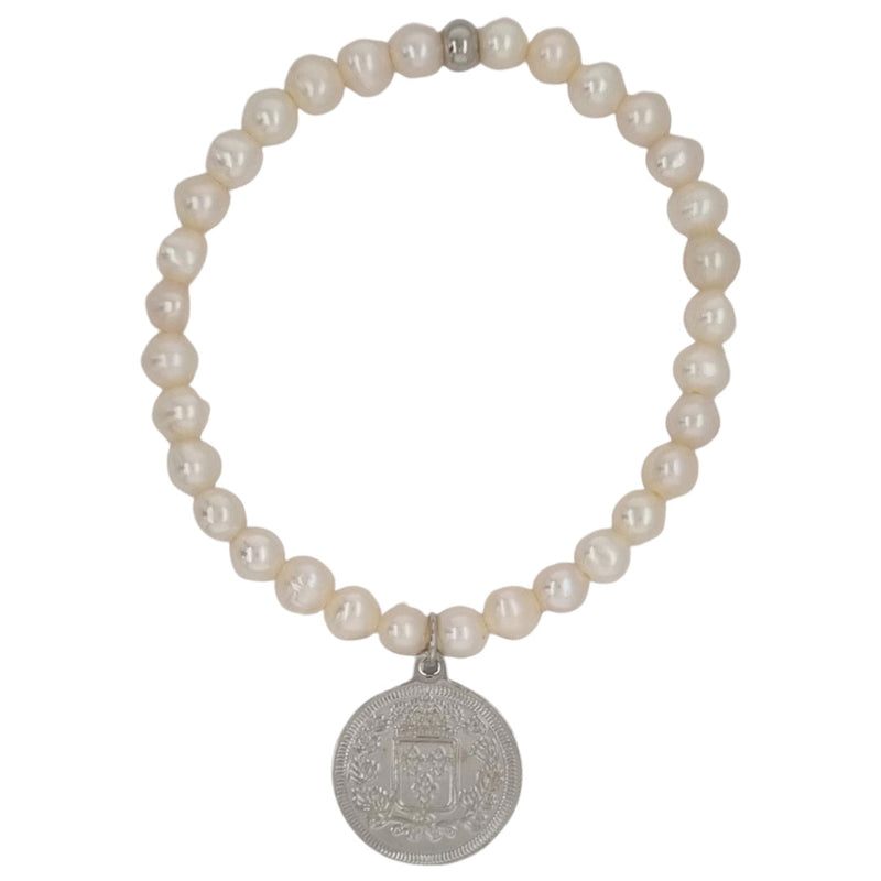 Amara Stretchy Freshwater Pearl Coin Bracelets Gold or Silver