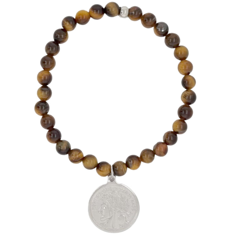 Amara Stretchy Tiger Eye Coin Bracelets Gold or Silver