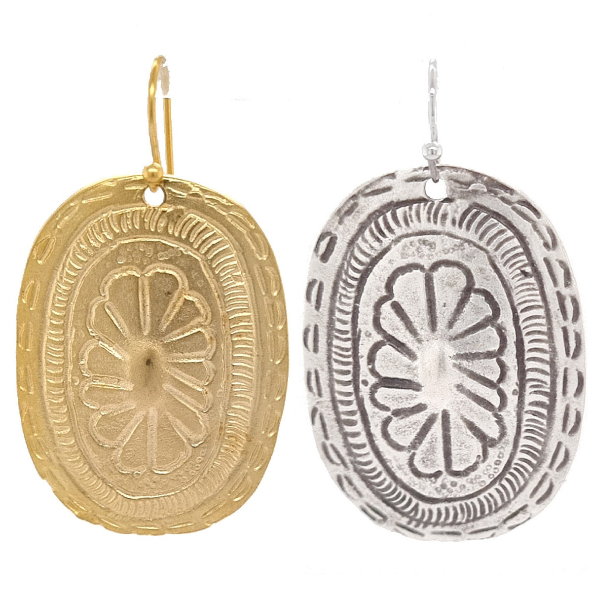 Azal Oval Sheild Matt Gold or Silver Earring