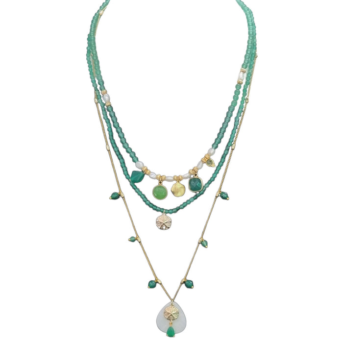Jamalia Green Onyx and Freshwater Pearl stacking Necklaces