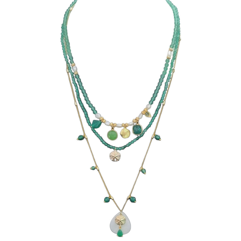 Jamalia Green Onyx and Freshwater Pearl stacking Necklaces