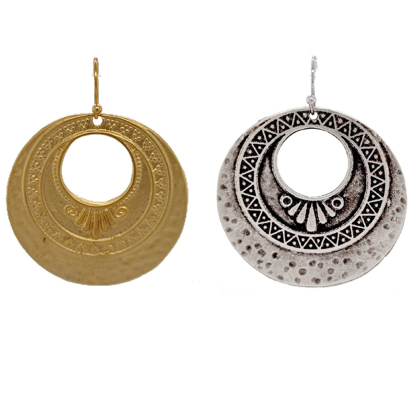 Azal Hollow Round matt gold or silver Earrings