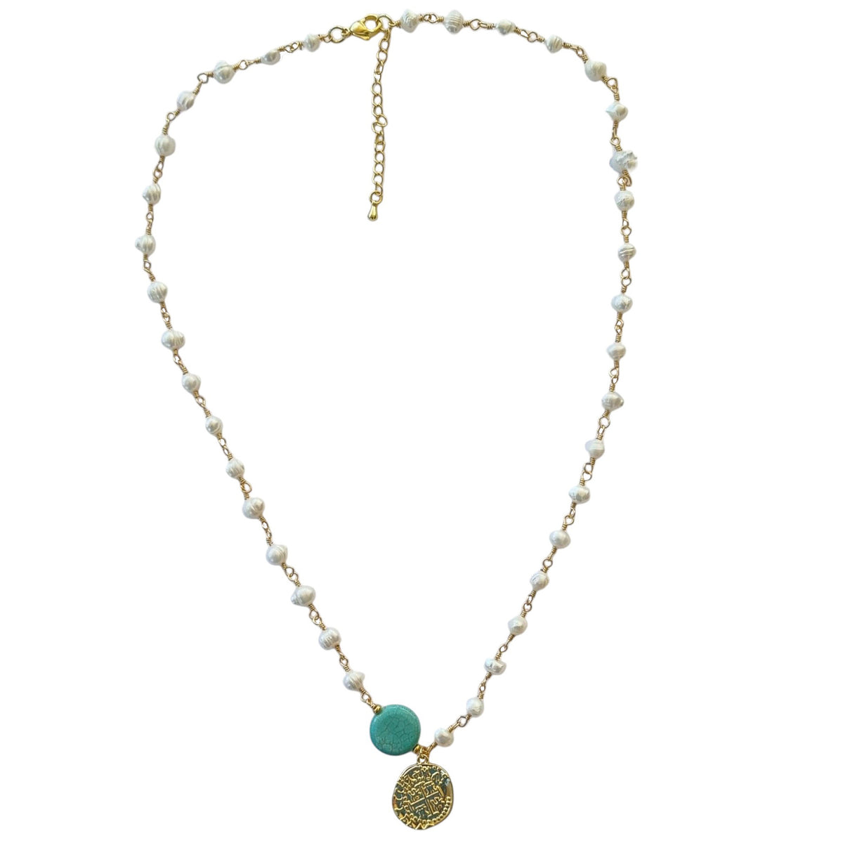 Bria Necklace Freshwater Pearl & Turquoise Necklace