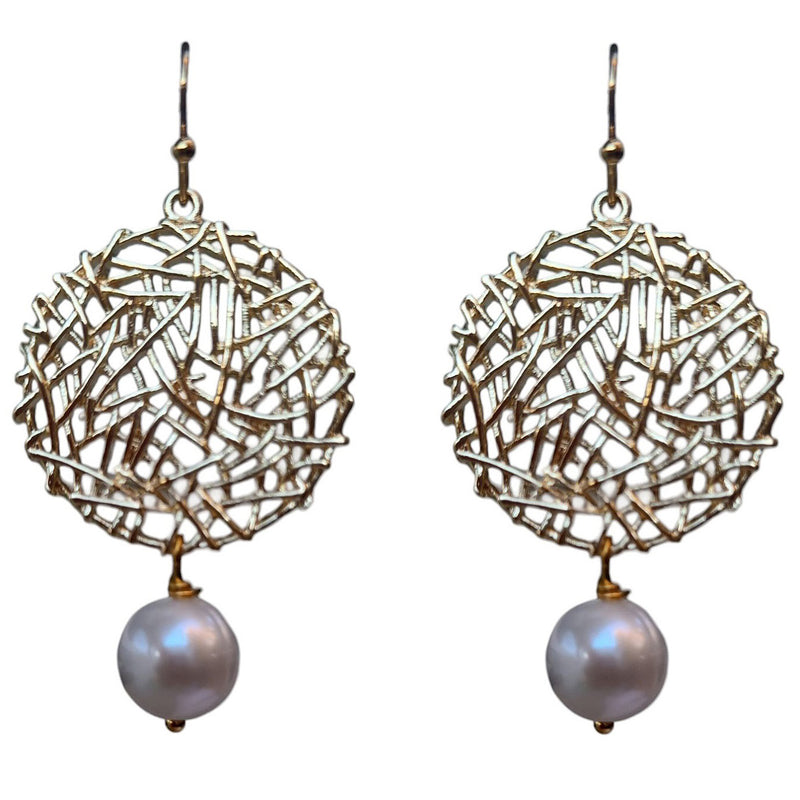 Louise Freshwater Pearl Round Woven Earrings