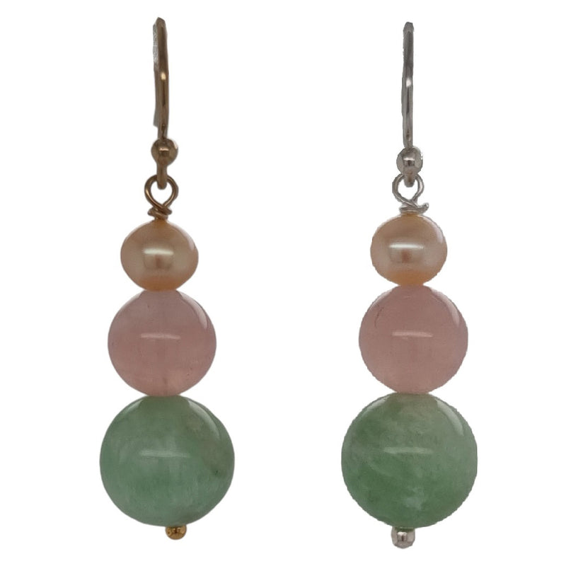 Bacca Green Moonstone, Rose Quartz & Freshwater Pearl Earring