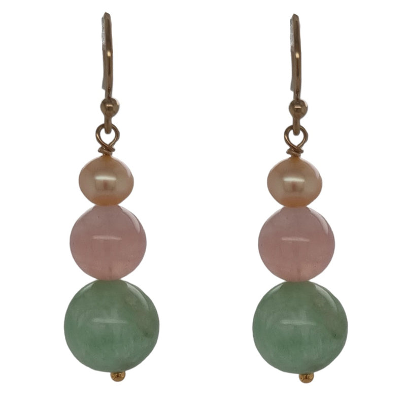 Bacca Green Moonstone, Rose Quartz & Freshwater Pearl Earring