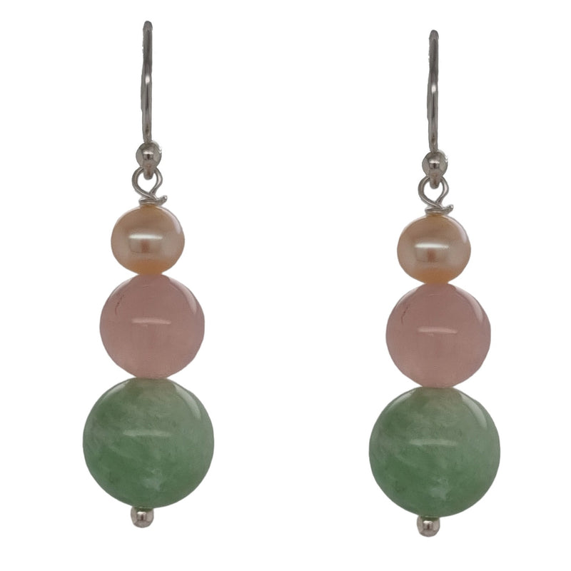 Bacca Green Moonstone, Rose Quartz & Freshwater Pearl Earring