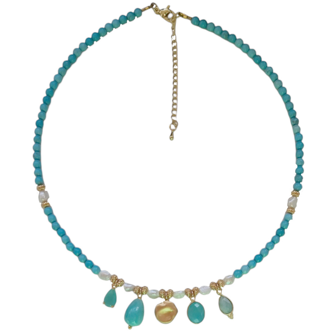 Jamalia Turquoise, Amazonite and Freshwater Pearl stacking Necklaces