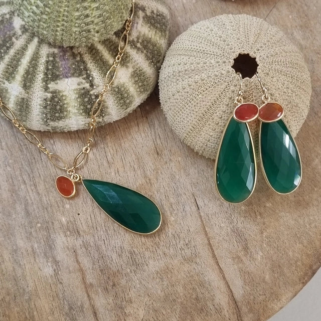 Kate Green Onyx & Carnelian Double Pendant Earrings