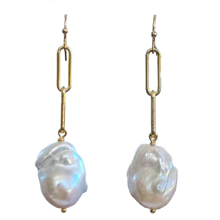 Navigio Paperclip large Baroque Freshwater Pearl Earrings