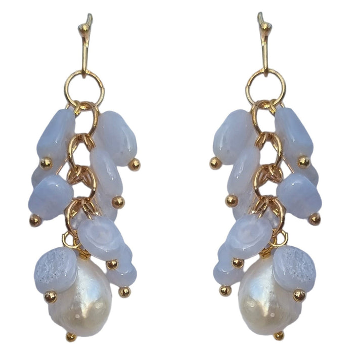 Alighieri Freshwater Pearl Gemstone Earrings - Blue Lace Agate