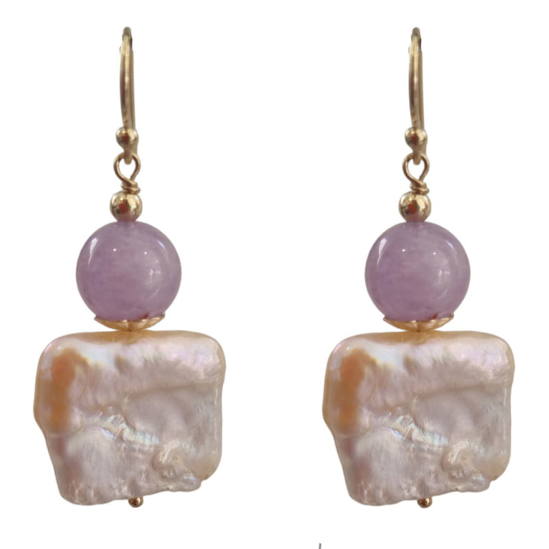 Blush Amethyst or Rose Quartz Freshwater Pearl Earrings Silver or Gold filled