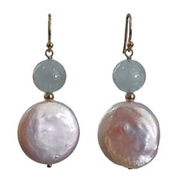 Blush Aquamarine Freshwater Pearl Earrings Silver or Gold filled