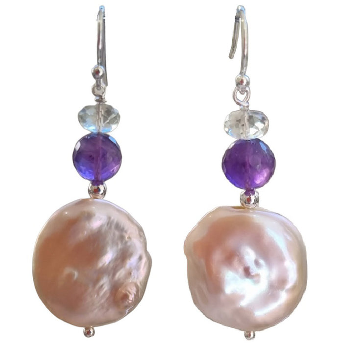 Blush Amethyst &  Freshwater Pearl Earrings Silver or Gold filled