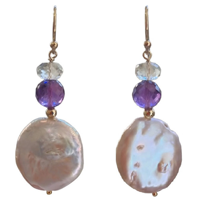 Blush Amethyst &  Freshwater Pearl Earrings Silver or Gold filled