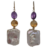 Blush Citrine, Amethyst &  Freshwater Pearl Earrings Silver or Gold filled