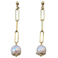 Charlene Paperclip Chain Freshwater Pearl Stud Earrings