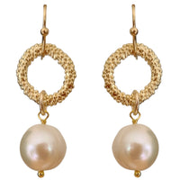 Sandy Textured Ring Freshwater Pearl Earrings