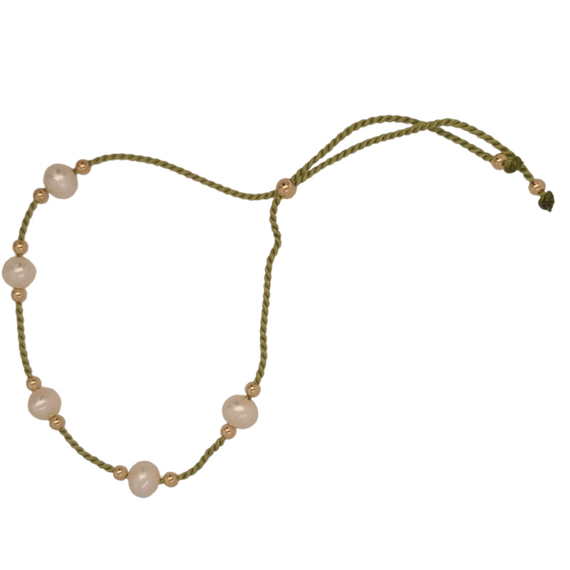 Dena Freshwater Pearl, Silk & Sterling Silver or 14k Gold Bracelet 10 COLOURS