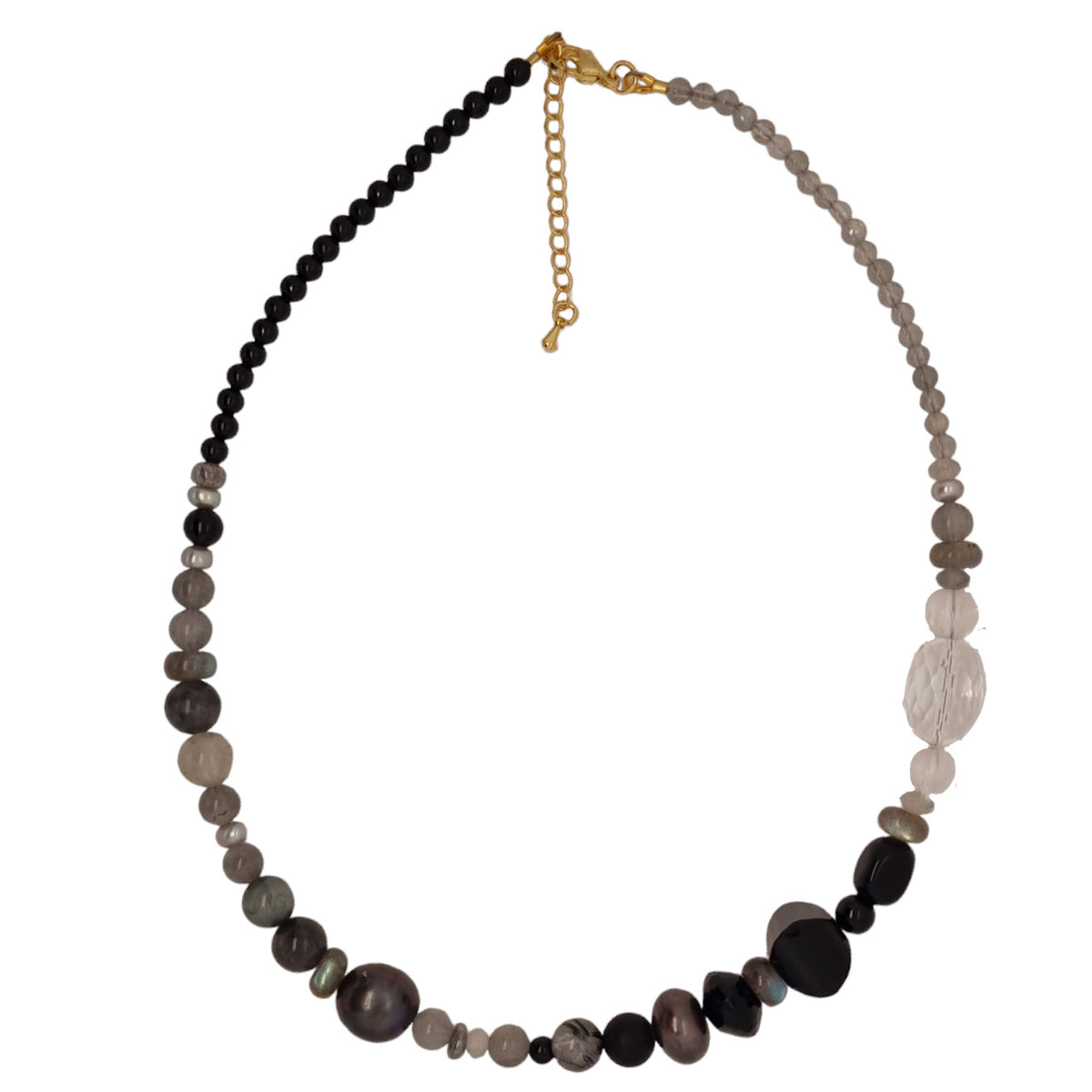 Ebon Onyx, Labradorite, Moonstone, Quartz & Pearl Necklace