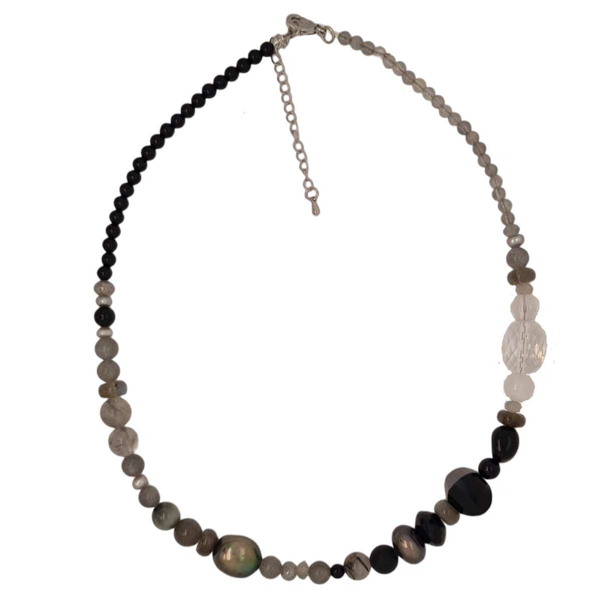 Ebon Onyx, Labradorite, Quartz & Pearl Bracelet