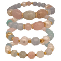 Bea Aquamarine, Rose Quartz, Morganite, Amazonite & Freshwater Pearl bracelets