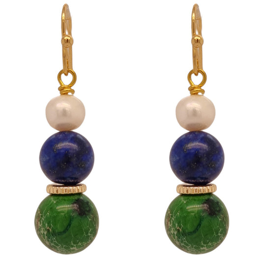 Izabella Lapis Lazuli, Pearl & Jasper Drop Earrings