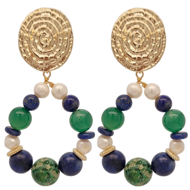 Izabella Lapis Lazuli, Pearl, Green Onyx & Jasper Stud earrings