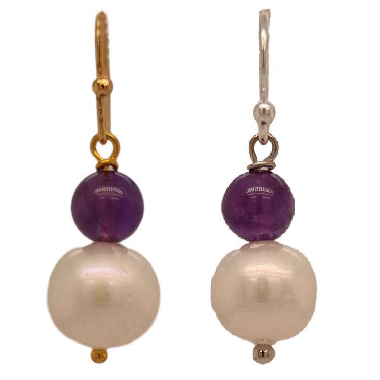 Nina Amethyst & Freshwater Pearl drop Earrings